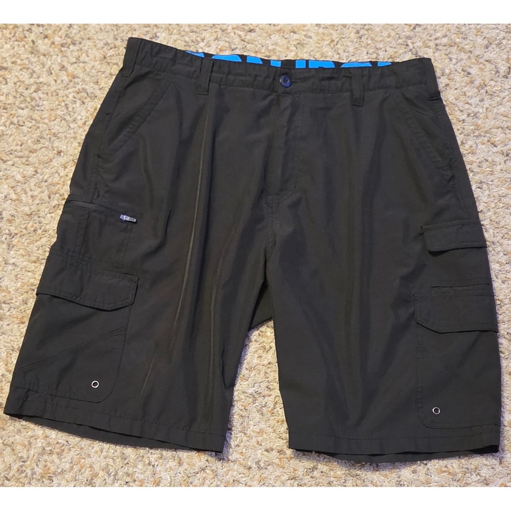 Iron Co. Stretch Waistband Cargo Shorts Men's Size 38 Black Side Zip Pocket